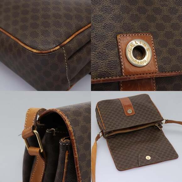 CELINE Macadam Canvas Shoulder Bag Pvc Leather Brown Gold - Picture 11 of 13